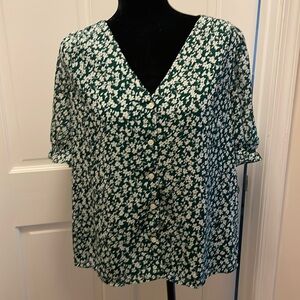 J. Crew green floral top with lining, size Medium